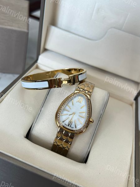 Design de serpent spécial montre pour les femmes de luxe bracelet bracelet wristwatch rose or silver diamonds femelles montres iced triangle cadran long cadour