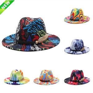 Style spécial large bord Fedora Panama chapeau cravate teint coloré laine jazz chapeau hommes femmes feutre chapeau laine-like Panama chapeau 240320