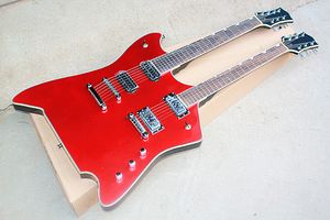 Guitarra eléctrica especial de doble cuello, color rojo transparente, con diapasón de palisandro, 7 cuerdas + 6 cuerdas, encuadernación blanca, se puede personalizar