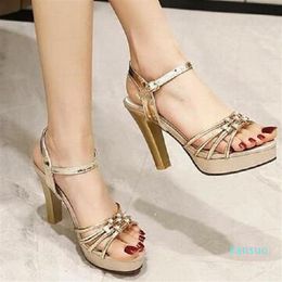 Promotions Fashion Influx Knight Peep Toe Sandales Stiletto Strap Cross Silver and Golden Luxury Mesh Large Size