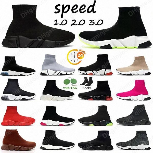 Avec Box Speed 1.0 2.0 3.0 Designer Sock Chaussures Hommes Femmes Graffiti Baskets Plateforme Chaussettes Chaussures Casual Vitesses Entraîneur Runner 36-47
