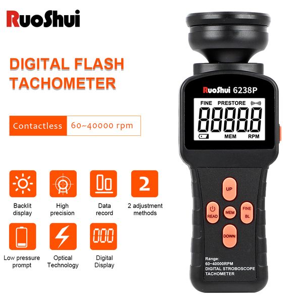 Instruments de mesure de vitesse Le stroboscope numérique Ruoshui 6238P avec grand écran LCD et tachymètre numérique rétroéclairé ajuste les objets à grande vitesse et en mouvement