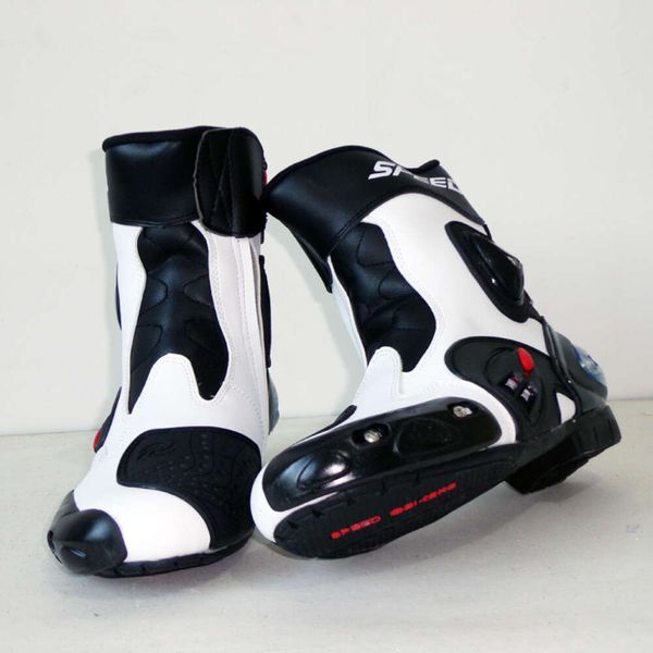 Zapatos de carreras de motos SPEED, botas medias de Motocross con protector de palanca de cambios y deslizadores de dedos, bota de motociclista, suela de carrera antideslizante