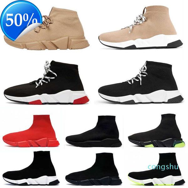 Speed Women Mens Designer Sock Shoes Fashion Flat Casual Trainers Triple Black Graffiti à lacets beige blanc semelle transparente volt Sports de plein air Baskets de luxe Taille 36-45