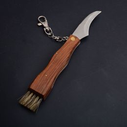 Offre spéciale Couteaux à manche en bois dur Camping en plein air Chasse Pêche Couteau pliant 440C Lame en satin avec brosse à champignons