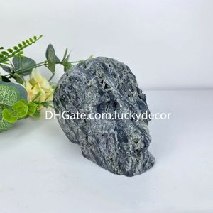 Esfalerita Druzy Calavera Arte Tallado a mano Espumoso Cuarzo natural Geoda Equilibrio mineral Mental Espiritual Cristal Piedra Calavera Estatuilla Regalo de Halloween Decoración del hogar