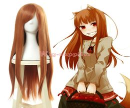 Perruque de Cosplay Spice and Wolf Holo Raphtalia, cheveux longs et lisses Orange pour femmes, Anime4038289