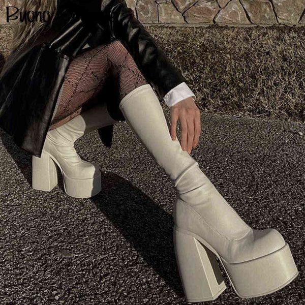 Spice Black Stretch Boots Chunky Platform High Heel Mid Boots Slip On Plus Size Ins Fashion Ladi