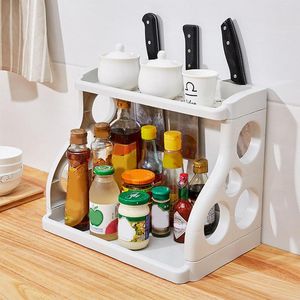 Spice Rack 2-laags poreuze messen opberghouder multifunctionele organisator met afneembare planken kruiden opslag voor