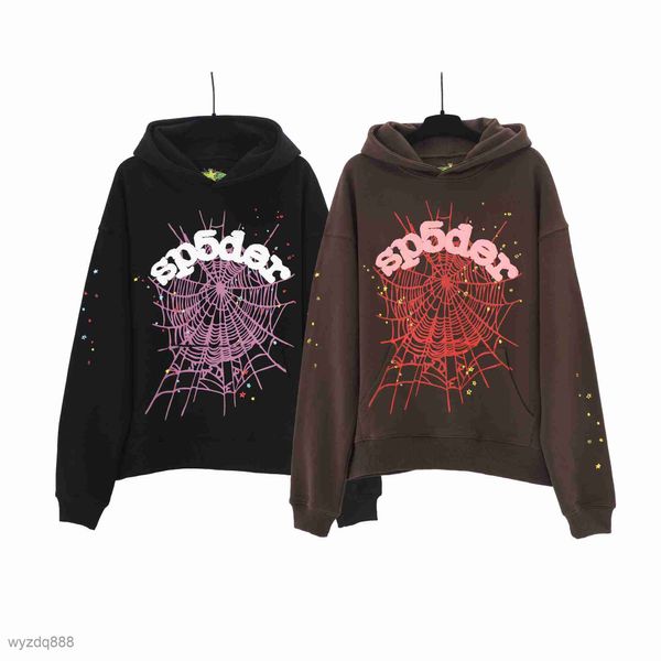 Spider Mens Mujeres Sudadera con capucha Sp5der Sudaderas con capucha Diseñador Sudaderas Calidad Sudadera Pareja Suéter Ropa Moda Chándal Negro Blanco Rosa Web Grap P1KB