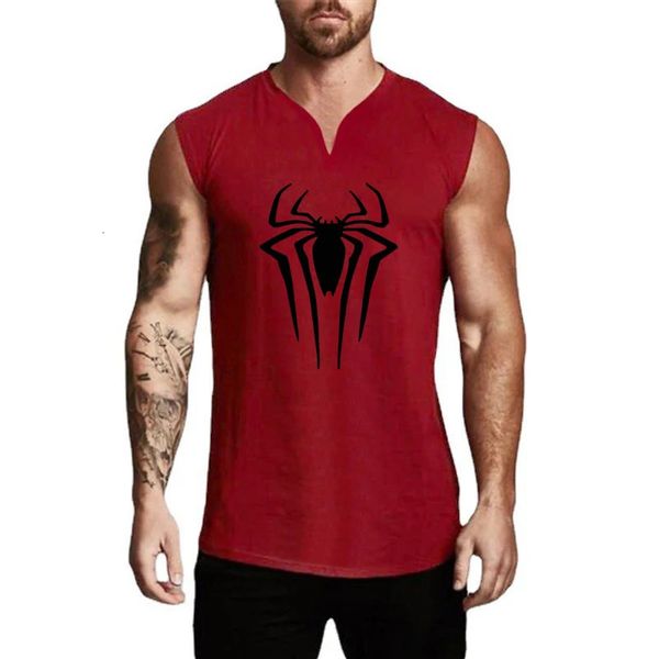 Print Spider Vneck Cotton Breathable Summer Cool Fitness Tops Gym Body Body Body Sans manches
