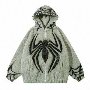 Spider Gedrukt Vintage Winter Sweatshirt Mannen Hip Hop Harakuju Warme Trui Jassen Fleece Gevoerde z9fN #