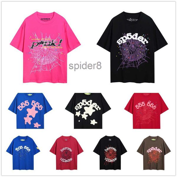 Camisa de araña 555, camisas rosadas, rojas, verdes y moradas, camiseta para hombre s m l xl, camisetas de algodón callejero a la moda para jóvenes YGEU