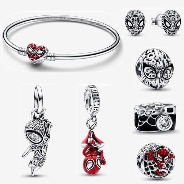 Araña aretes colgantes pulseras con dijes joyería de diseño DIY ajuste Pandora pulsera aretes amantes brazalete 925 cuentas de plata regalo del Día de San Valentín