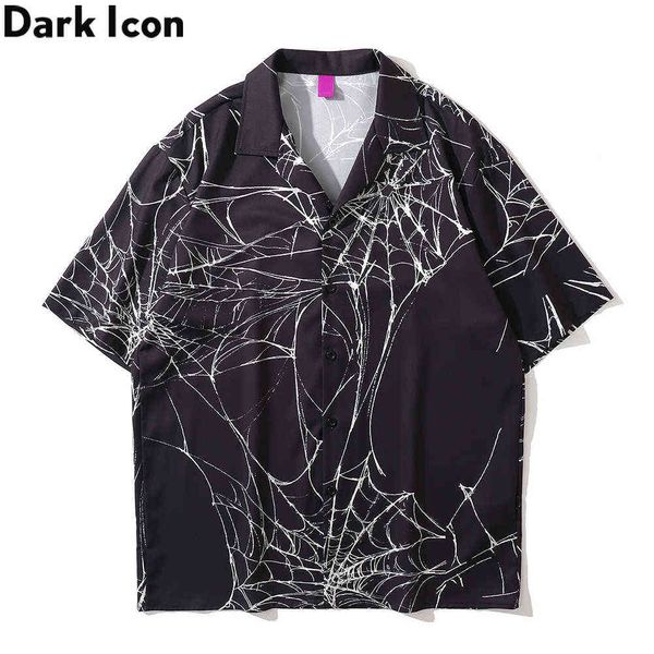 Spider Web Chemise hawaïenne Hommes Été Surdimensionné Matériau léger Holiday Beach Style Chemises pour hommes 210603