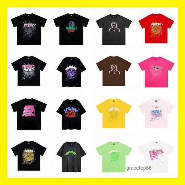 Spider Web Camiseta para hombre Diseñador Sp5der Camisetas para mujer Moda 55555 Mangas cortas Hip Hop Cantante Joven Matón Misma letra de espuma Pareja Camiseta rosa O0w9