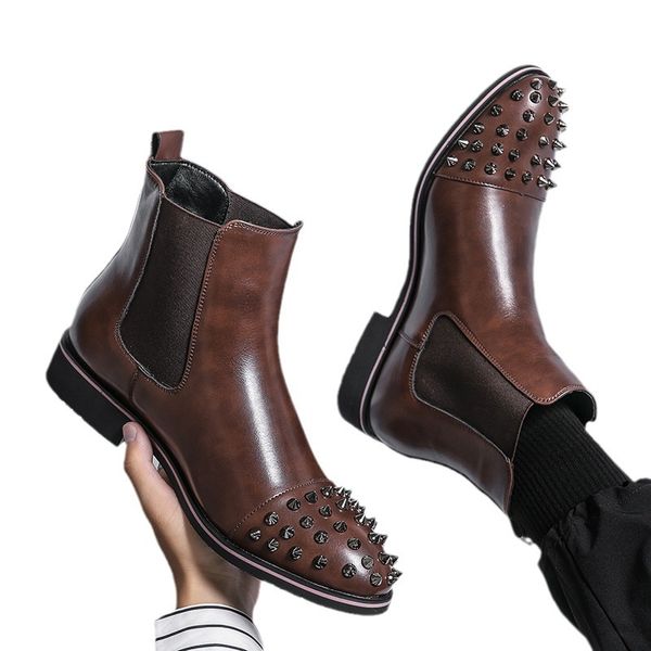 Botas Chelsea con pinchos para hombre con remache en el tobillo de cuero PU puntiagudos moda Europa América estilo británico talla grande 47 48 49