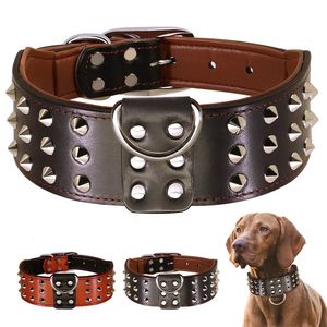 Collar de cuero de perros grande con pikas en picos collares de cuero genuino para perros medianos grandes collares antibites pitbull Rottweiler 240418