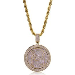 Spin Round Pendant Collier Men Bling Cubic Zirconia Ice Out Gold Jewelry Silver plaqué Nouveau Collier Hip Hop194H