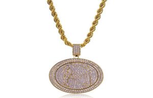 Collier pendentif rond des hommes Bling Bling Cubic Zirconia Ice Out Gold Jewelry Silver Plated New Fashion Hip Hop Collier7947426