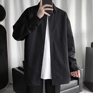 Sping otoño moda coreana camisas para hombre diario casual suelto botón abajo cooton manga larga negro caqui blanco camisas 4XL 5XL 210528