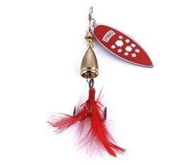 Lure de pesca de spinner 8cm 10g cucharas de metal cucharadas de cebo lentejuelas giran spinnerbaits con ganchos de pluma rojos59508428814650