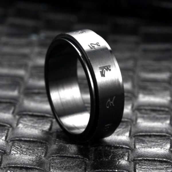 Anneau gravé de lettre de spinner, anneaux de Fidget pour soulager l'anxiété, anneau ouvre-bouteille en acier au titane noir 8 mm, taille 6-11,