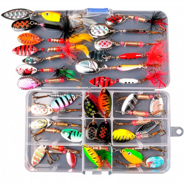 ensemble de leurres de pêche spinnerbait wobbler appâts métalliques cuillère leurres isca artificiel gratuit avec boîte leurre dur spinner appât pêche leurres de pêche boîte ensemble de leurres de pêche