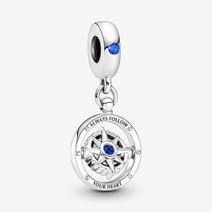 Spinning Compass Dangle Charm Pandoras 925 Sterling Silver Luxury Charm Set Bracelet Making Charms Designer Collier Pendentif Boîte Originale Usine En Gros