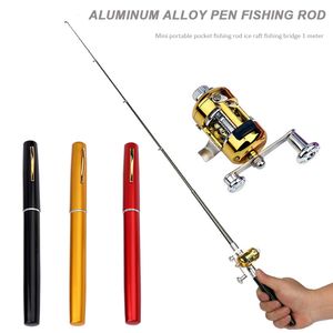 Spinning Rods Portable Poche Télescopique Mini Canne À Pêche Pôle Stylo Forme Plié Avec Roue De Moulinet Pour L'extérieur Rivière Lac 230621