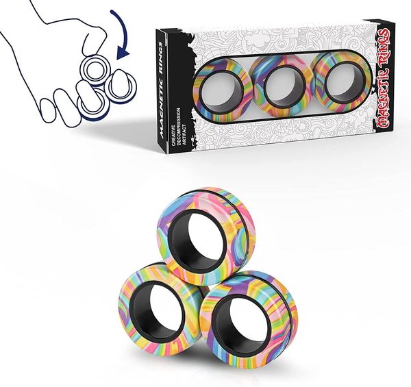 Toupie 3pcs Doigt Anneaux Magnétiques Coloré Fidget Toy Set Aimants Adultes Spinner pour Soulager Le Stress Anxiété Soulagement Thérapie 221129