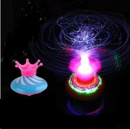 Spinnende top creatieve kinderen UFO speelgoed kleur kleur kroon glasvezel flash muziek gyroscoop elektrisch roterende top gyroscoop cadeau willekeurig yh770 l240402