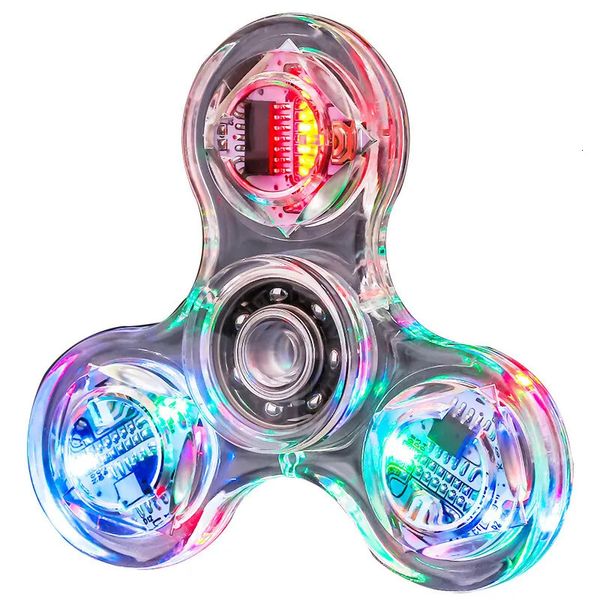 Toupie Cristal Lumineuse LED Lumière Fidget Spinner Main Spinners Lueur dans L'obscurité EDC Soulagement Du Stress Jouets Gyroscope Cinétique pour Enfants 231018