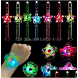 Spinning Top Kids Party Favors LED Light Up Fidget Bracelet Toys Glow in the Dark Supplies Christmas Gift Drop Livily Gifts Novelty Dhhfl