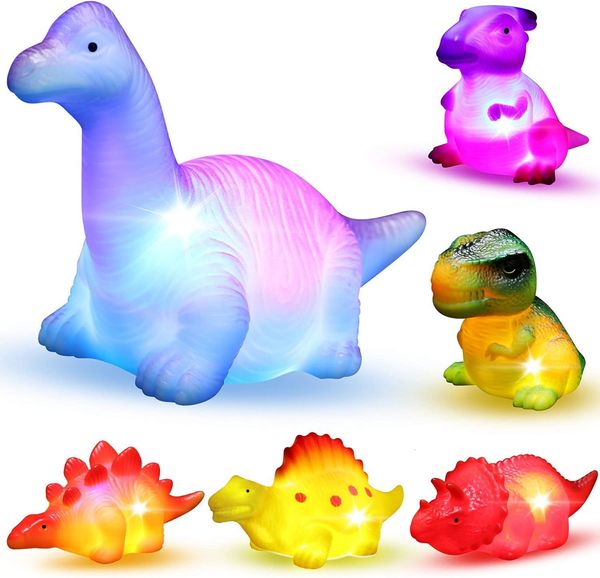 Juego de juguetes de baño de dinosaurio flotante con luz superior giratoria para bebé, niño pequeño, sobrino en cumpleaños, Navidad, Pascua, gran bañera de agua, juguete de ducha 230914