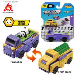 Spinning Top Transracers Flip Cars 1PCS 2-in-1 Transformerende actie van diervoertuig Actie Figuren Mini getransformeerd in twee soorten Pocket Car Kid Toy L240402