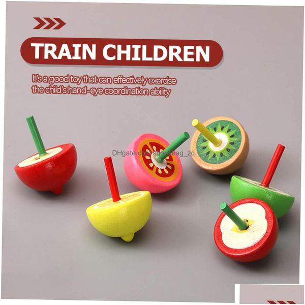 Spinning Top Wood Toys para niños para niños niños Favores de juguetes para niños Favores Juego Giroscopios Descompresión Gyro Fruit in Random D DHTG6