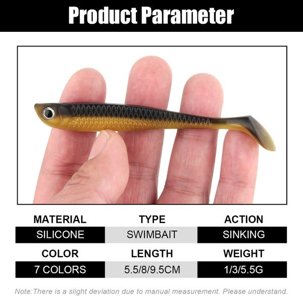 Spinpoler 5,5 cm 8cm 9,5 cm Paddle Tail Swoft Plastic Swimbait Fishing Lres Wobbler pour basse appât en silicone 10pcs / pack Lurre Tackle
