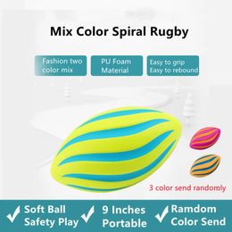 Espiral 9 # Fútbol americano Rugby Pelotas de espuma de goma Seguridad para niños Niños Juegos al aire libre Familia Espuma de PU Rebote rápido Color de mezcla 240112