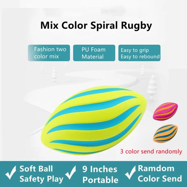Spirale 9 # Football américain Rugby balles en mousse de caoutchouc sécurité pour enfants enfants famille jeux de plein air mousse PU rebond rapide mélange couleur 240112