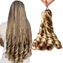 Spiraal krul Vlechthaar 24inch Synthetische Franse krullen Ombre haakhaarverlengingen voor zwarte vrouwen blond afro losgolf haar