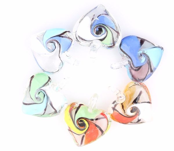 Spirale fleur coeur forme pendentif Fit collier en gros 6 pièces à la main Murano verre au chalumeau mélange couleur bijoux cadeaux