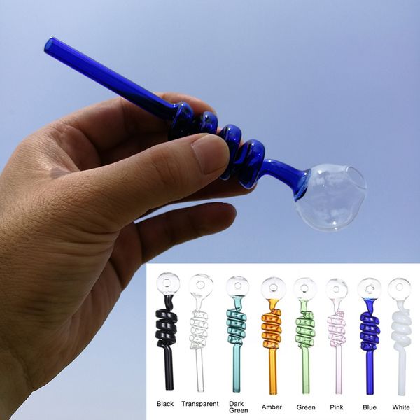 Tuyau de brûleur à mazout en verre en spirale Tubes hélicoïdaux Pyrex mignons colorés Artisanat à la main Tuyaux en verre épais pour fumer Accessoires Dab Rig Outils Fumeurs Cadeau En Gros