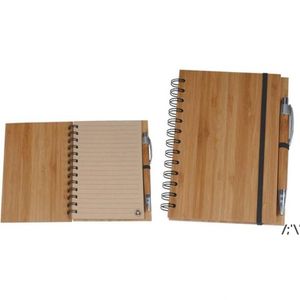 Cahier à spirale bois bambou couverture cahier spirale bloc-notes avec stylo étudiant bloc-notes environnementaux en gros fournitures scolaires LLF12367