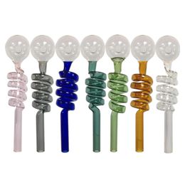 Spiral Spring Glass Oil Burner Pipes Hand Pipe Water Dog Spoon Burners Bubbler Bong Mix Colors