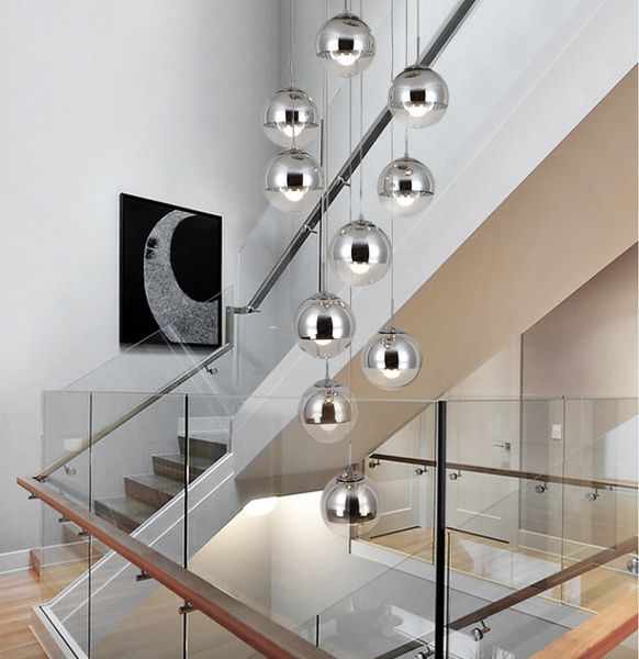 L￡mparas de escalera de caracol nueva l￡mpara de lujo moderna iluminaci￳n de l￡mpara de vidrio ahumado l￡mpara de estar comedor accesorios de techo lineal