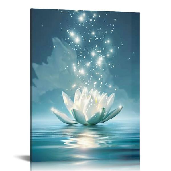 Méditation spirituelle Yoga Magic White Lotus Flower Wall Art Toile Art Print Blooming Lotus Picture encadrée Eauter Lily Wall Art Peinture Home Decor pour chambre à coucher
