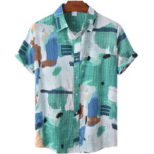 Splash Ink Shirts Mannen Korte Mouw Casual Print Mens Aloha Shirt Beach Holiday Hawaiian Camisa Zomermerk Chemise Homme 210524