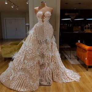 Splendide Robe De Soirée Avec Train Amovible Chérie Major Perles Plume Appliqued Paillettes Robes De Soirée Formelles Robes De Bal Sur Mesure