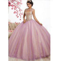 Prachtige Roze Tule Lange Galajurken Baljurken 2019 Nieuw Design Kralen Top Sweet 16 Jurk Avondjurk Quinceanera vestido de f1808475